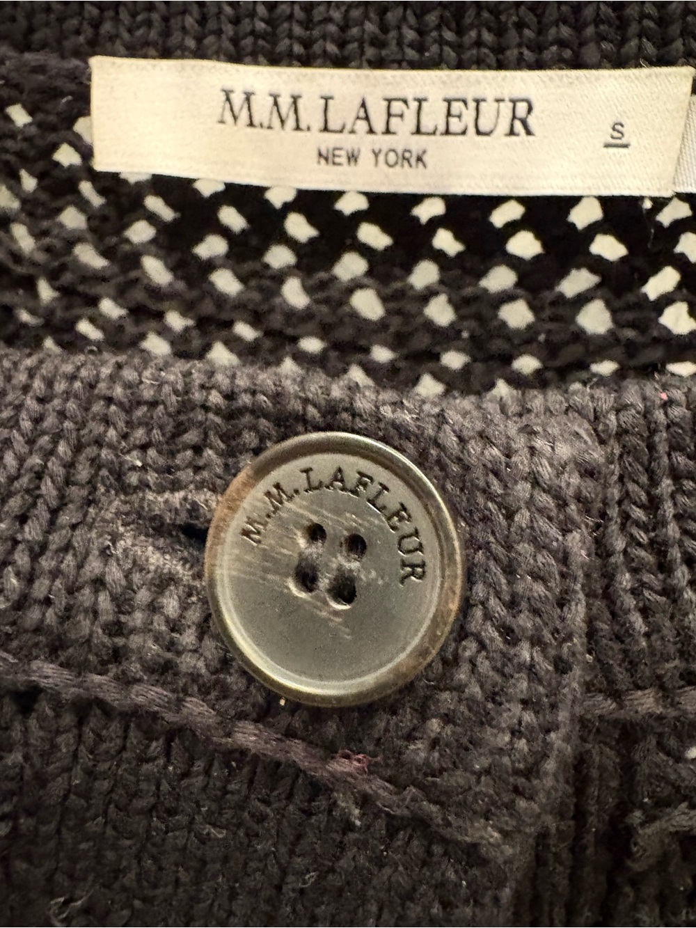 MM LaFleur Zosia Cardigan Sweater Black Crochet Pointelle Knit Cotton Small - Picture 5 of 9